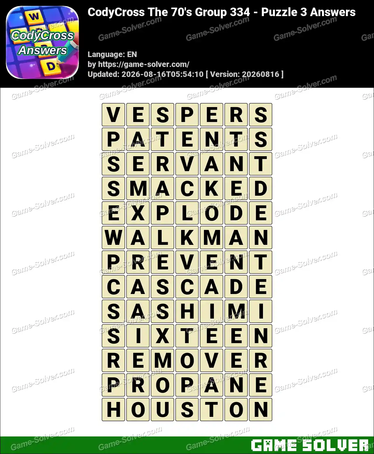 CodyCross The 70’s Group 334 – Puzzle 3 Answers